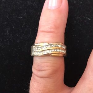 14k Gold electroplated band with diamond chips